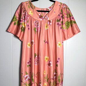 VTG Anthony Richards Muumuu Mumu Patio House Dress Sleep Nightgown Pink Floral L
